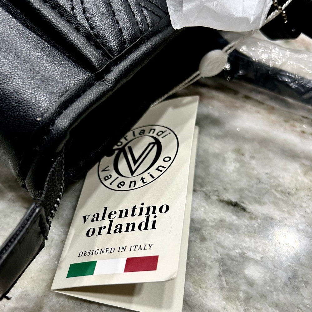 NWT Valentino Orlandi Black Vegan Leather Quilted Tote - Picture 8 of 9